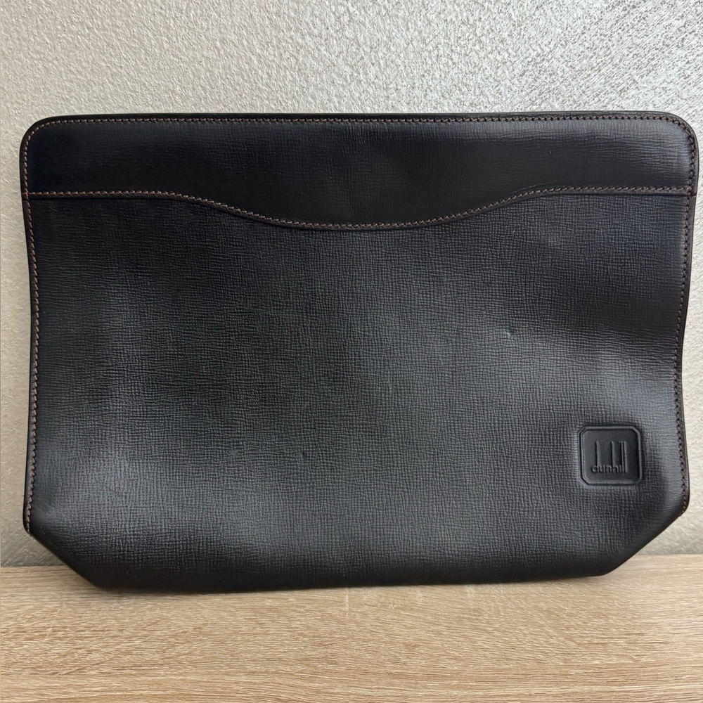 Dunhill Black Leather Authentic Zippered Document Portfolio Case